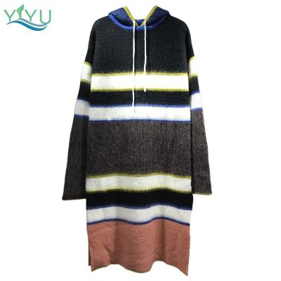 China 2023 New Women's Breathable Hooded Sweatshirt Knitted Pullover Long Striped Maxi Hoodie Dress for sale