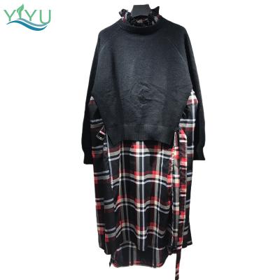 China Breathable One Piece Long Sleeve Women Sets Plaid Patchwork Long Sleeve Dress For Women for sale