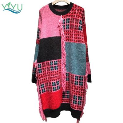 China Breathable Women Fashion Knitwear Breathable Patchwork Long Sleeve Knitted Sweater Dress for sale