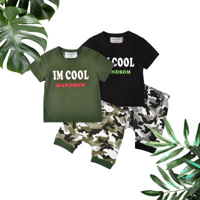 China Summer Casual Boy Clothes Camouflage Short Sleeve T-shirt Plus Irregular Cool Plaid Shorts Baby Boy Clothes Set for sale