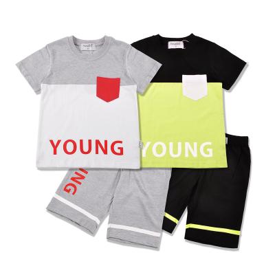 China 2022 Casual Splicing 100% Sleeve Summer Cotton Boy Short Suit Children Kids Wear Little Boys Clothing Set for sale