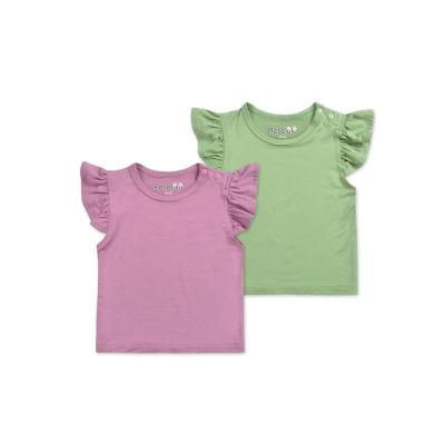 China 2022 Hot Selling Kids Anti Shrink Plain Sleeveless T-shirts Customize Summer Babies Ruffle Tops For Kids for sale