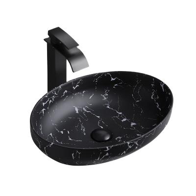 China Hot Sale Modern Black Oval Wash Basin Art Ceramic Countertop Bathroom Basin Moderne for sale