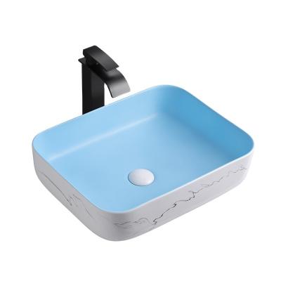 China Factory Supply Best Selling Gloss Color Coating Bathroom Ceramic Hand Basin Sink New Design Modern Direct Matte Blue Contemporary for sale