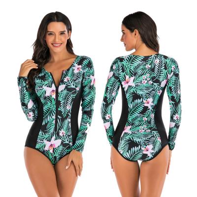 China Breathable Green Tropical Quick Dry High Quality Swimwear Floral Print Wetsuit Rash Guard for sale