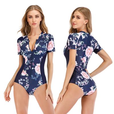 China Breathable Floral Sporty Short Sleeve Corset Short Sleeve Surf Zipper Suit Diving Rash Guard for sale