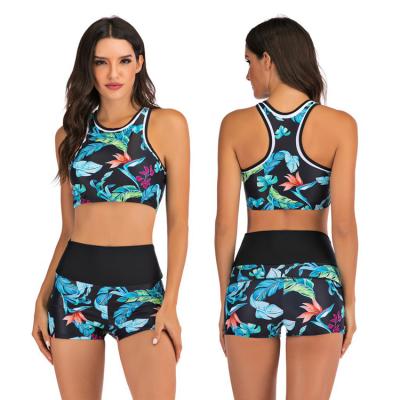 China Swimwear Vest Slit Boxer Yoga Bikini Set Breathable Surfing Floral Quick Dry Floral Sporty Set for sale