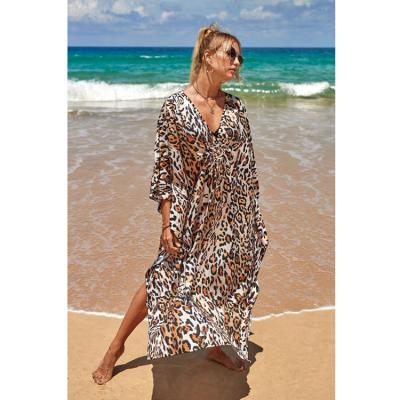 China Wholesale Breathable Leopard Dot Kaftan Beach Blouse Resort Oversized Dress Cover Up for sale