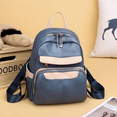 China PU Leather Anti Theft Backpack Soft Casual Bag Contrast Color Ladies Backpack Bag for sale