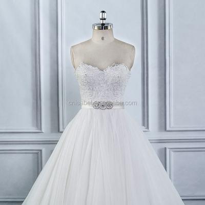 China TW16036 Breathable Off The Shoulder Big Modified A Line Diamond Flower Applique Crystal Wedding Dress for sale