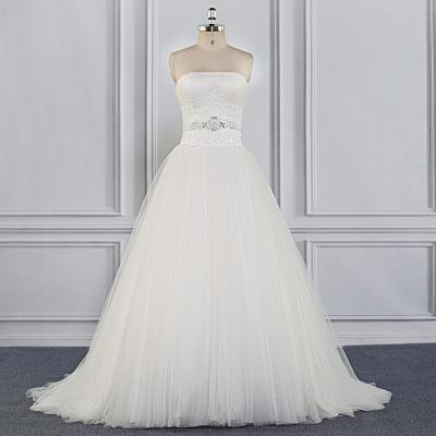 China Fascinating Wedding Dresses One Line Strapless Russia Style Design Wedding Dress Lace Latest Real Breathable Witness TW16024 for sale