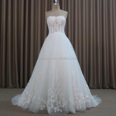 China Breathable Lace Sweetheart See Though Dress Fashion Lace Long Back Length Elegant Sleeve Appliqued Wedding Dress Princess Wedding Long for sale