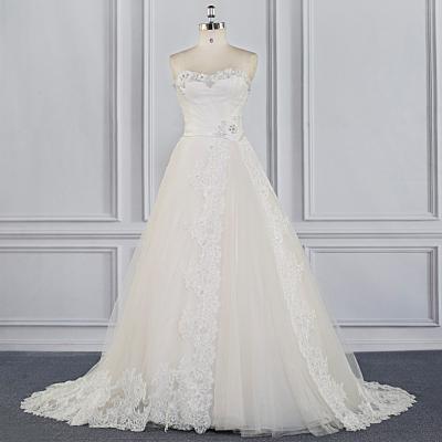 China TW16019 Breathable Beaded Embroidery Beaded Off-Shoulder Tulle Ball Gown Top Wedding Dress for sale