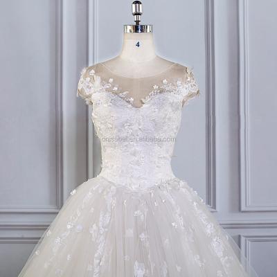 China Lace-up Appliqued Beaded Sheer White Elegant Breathable A-line Wedding Dress SW16609 U Neck Bridal Dress for sale