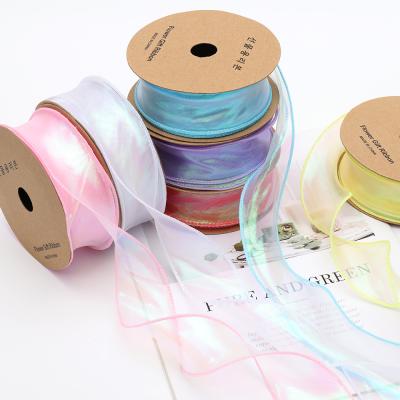 China Holographic Pearl Wave Mermaid Symphony Ribbon Pearl Wave Gift Wrap Wedding Birthday Bouquet DIY Garland Hair Bow Making Ribbon for sale