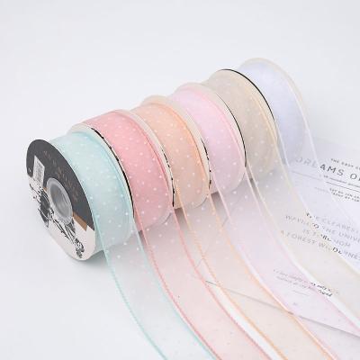 China New Holographic Korean Yarn Quality Flocking Wave Dot Ribbon Flower Wrapping Ribbon Gift Box Bow Material 4CM for sale