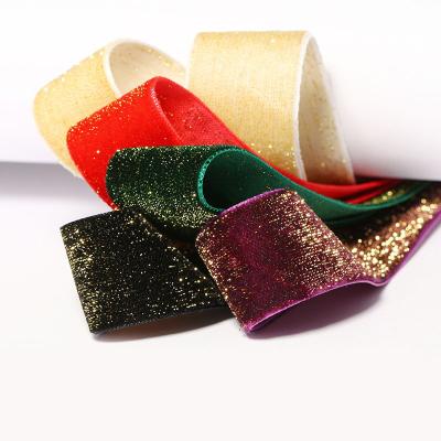 China Recyled velvet staple gold velvet with red bow diy holiday ribbon material garment accessories maker ribbon for sale