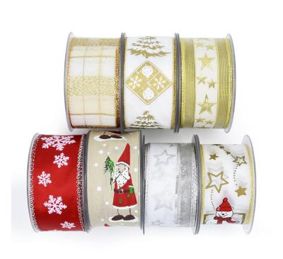 China Recyled Yarn-dyed Jacquard 4cm Wide Christmas Ribbon Santa Claus Christmas Tree Decoration Ribbon 10 Yards for sale