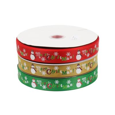 China Recyled Christmas Ribbon Christmas Snowman Christmas Tree 2.5CM Ribbed Decoration Gift Box Wrapping Ribbon for sale