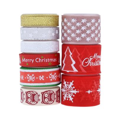 China Handmade Recyled Christmas Wrapping Ribbon Gift Box Bowknot Printed Five-pointed Star Snowflake Ribbon 9 Styles 18yards/set for sale