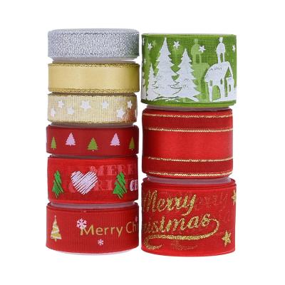 China Red Recyled Christmas Ribbon Set Mother In Law Print Christmas Tree Snow Dusting Gauze With Gift Box Wrapping Decoration Ribbon for sale