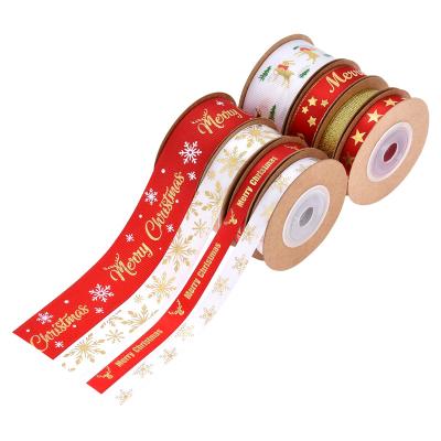 China Recyled New Product Christmas Decoration With Printed Deer Letters Forged Ribbon Gift Xmas Ribbon Wrapping Combination for sale