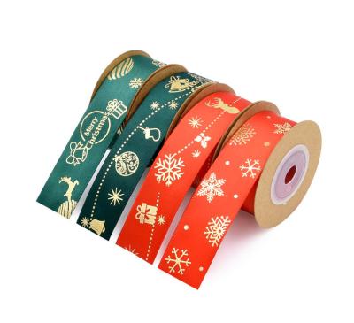 China Recyled Bell Fawn Bronzing Christmas Ribbon Holiday Decoration Gift Flower Christmas Wrapping Ribbon 5 yards for sale