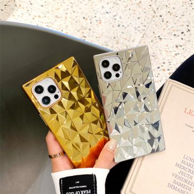 China Shockproof For iPhone12 Covers Phone Case Gold Diamond Square Shape, For iPhone 11 XR X XS max 13 Gold 8PLUS Phone Case for sale