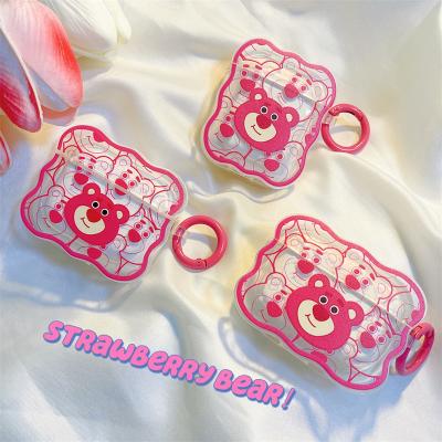 China Lovely Cute Strawberry Bear 3D Cartoon Soft Case For Apple Airpods 1/2 Finger Ring Strap Earphone Cover For Air Pod Pro for sale