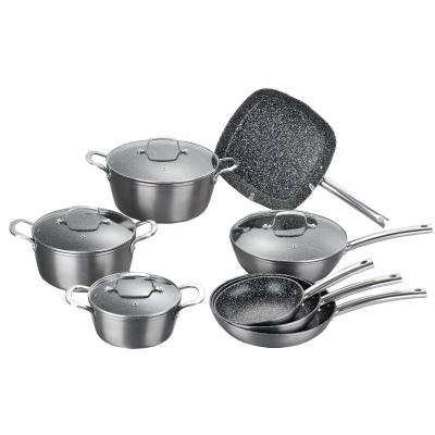 China Sustainable Hot Selling Aluminum Forged Marble Stick Coating Unset Cookware With Stainless Steel Handle for sale