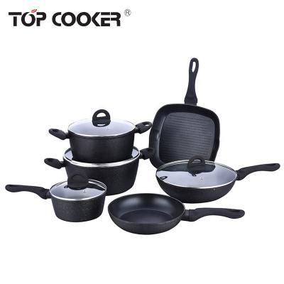 China Sustainable hot sale forged kitchen cookware aluminum marble cladding set for sale