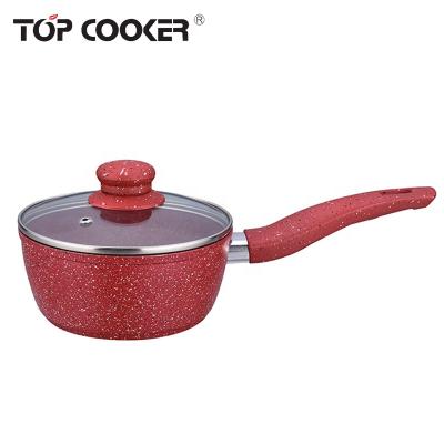 China Viable Aluminum Forged Red Marble Coating Induction Sauce Pan for sale