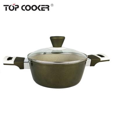 China Large Sustainable Aluminum Forged Non Stick Marble Liner Cooking Pot for sale