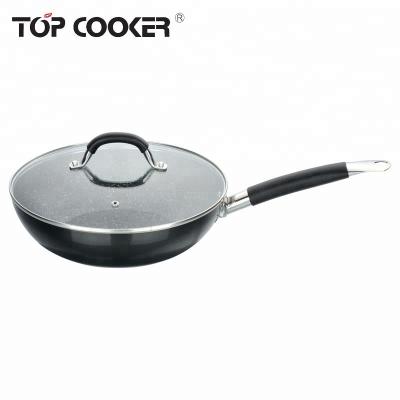 China Marble Stick Non Sustainable Pressed Aluminum Black Wok Pan With Lid for sale