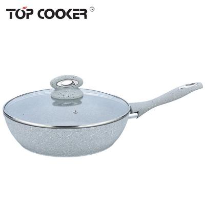 China 28CM Unforged Stick Stainable Gray Marble Liner Deep Fryer for sale