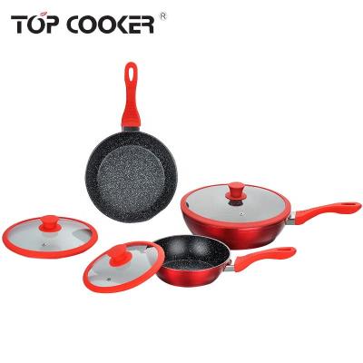 China 6pcs Market Sustainable Marble Italy Nonstick Coating Deep Frying Pan Cookware for sale