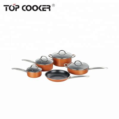 China Sustainable high quality aluminum pressed non stick pots liner cookware set with stainless steel handle for sale