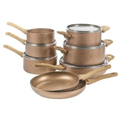 China Viable Ceramic Skillet Frying From Rose Gold Induction Cooking Pots Pan Cookware Set for sale