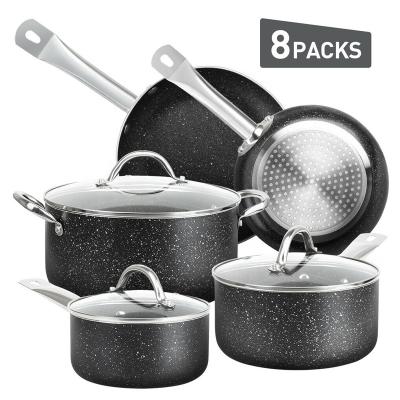 China Marble Bottom 8pcs Induction Sustainable Non Stick Coating Cookware Set for sale