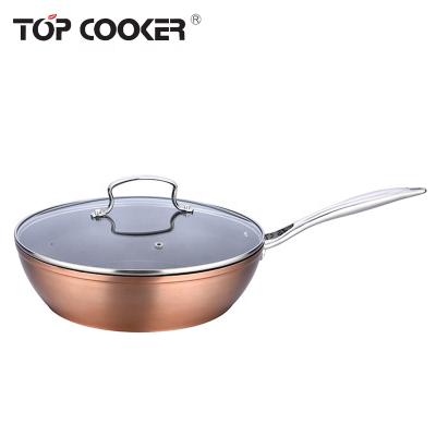 China Durable Forged Aluminum Copper Non Stick Liner Deep Fryer Pan With Lid for sale