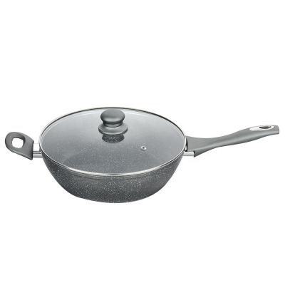 China Non Sustainable 28cm Forged Marble Stick Cooking Pot Deep Fryer Pan With Lid for sale