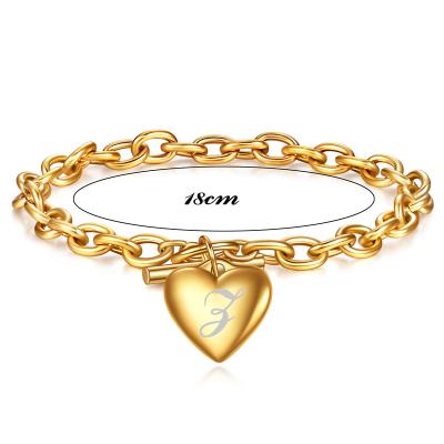 China TRENDY Hot Selling Elu Jewelry RTS 18cm Gold Stainless Steel Link Chain Ot Buckle Heart Charm Bracelet with Letter for Girls Gift for sale