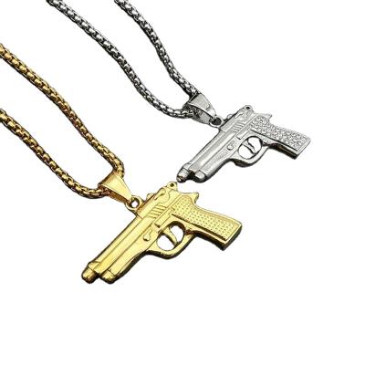 China Hiphop Chosen RTS Hip Hop Jewelry Fashion Stainless Steel Gold Plated M1911 Gun Pistol Pendant For Men Jewelry for sale