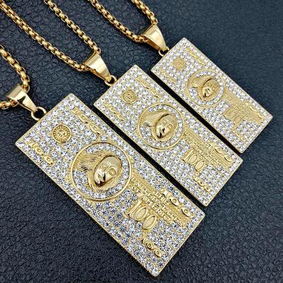 China Hiphop Chosen Jewelry RTS Hip Hop Stainless Steel Gold Plated US Dollar Silver Pendant For Men Jewelry for sale