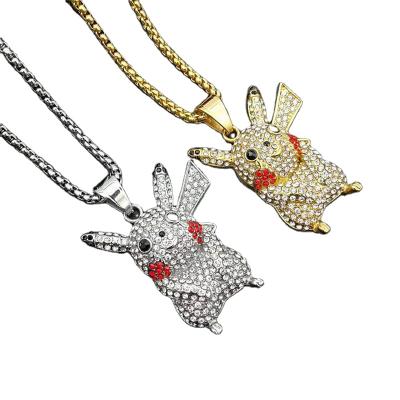 China Hiphop Chosen Jewelry RTS Iced Out Stainless Steel Cute Cartoon Pikachu Gold Pendant For Girl Gitf for sale