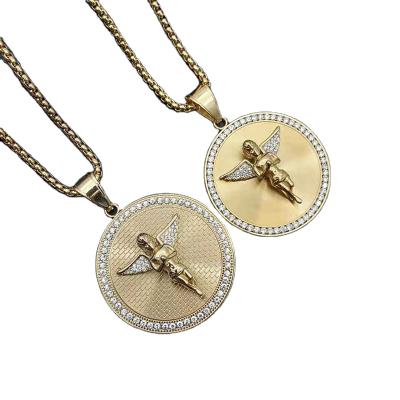 China Elu CLASSIC Jewelry RTS Personalized 18K Stainless Steel Plated Cubic Zircon Inlay Angel Pendant Necklace for sale