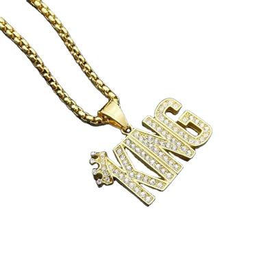 China The KING Pendant Jewelry RTS Bling Fulled Diamond Titanium Steel Gold Letter Hiphop Elected with Crown Men's Jewelry for sale