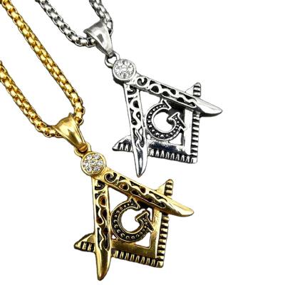 China Hot Sell AG Letter Stainless Steel Vintage Hiphop Elect Jewelry RTS Masonic Necklace For Religion Style for sale