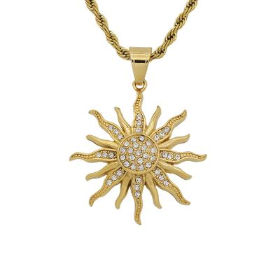 China Latest Vintage Chosen Jewelry RTS Design Personalized Iced Out Stainless Steel Sunflower Pendant Necklace For Women Jewelry for sale