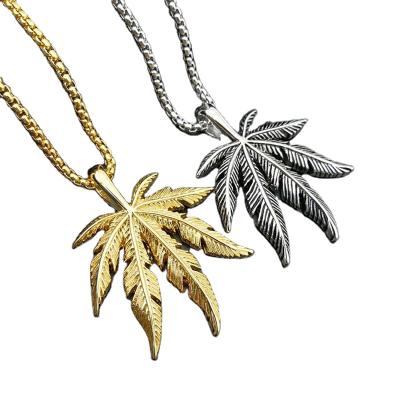 China Fashionable Hemp Leaf Hiphop Elu Jewelry RTS Hip Hop Stainless Steel Pendant Necklace For Men Jewelry for sale